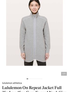 lululemon Light Gray Zip jacket full zip longline grey funnel neck size 6
